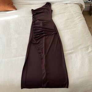 Zara One Shoulder Brown Midi Dress